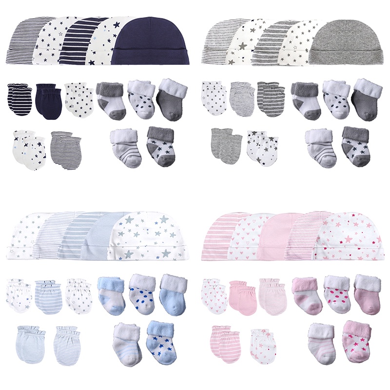 【Ready stock】5 pairs Newborn socks baby mittens booties and Breathable