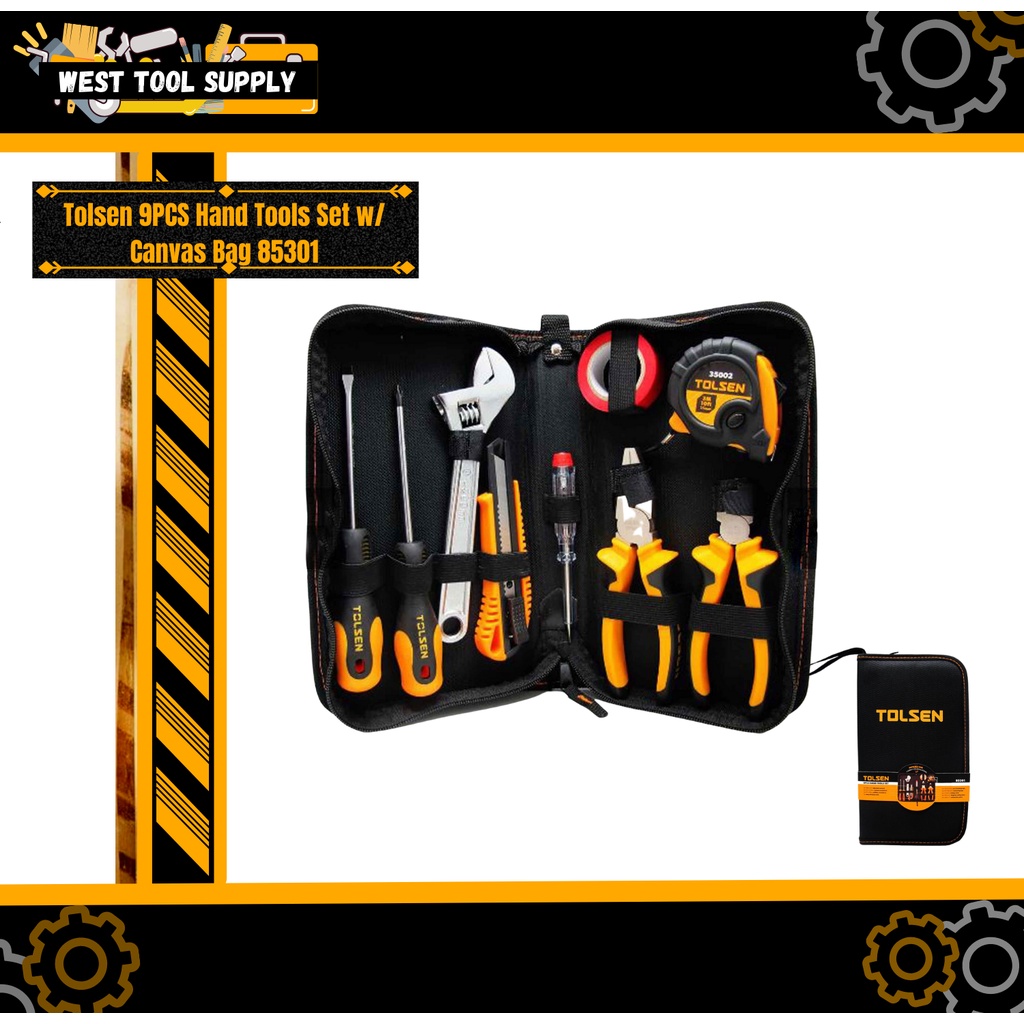 Tolsen 9PCS Hand Tools Set w/ Canvas Bag 85301 | Shopee Philippines