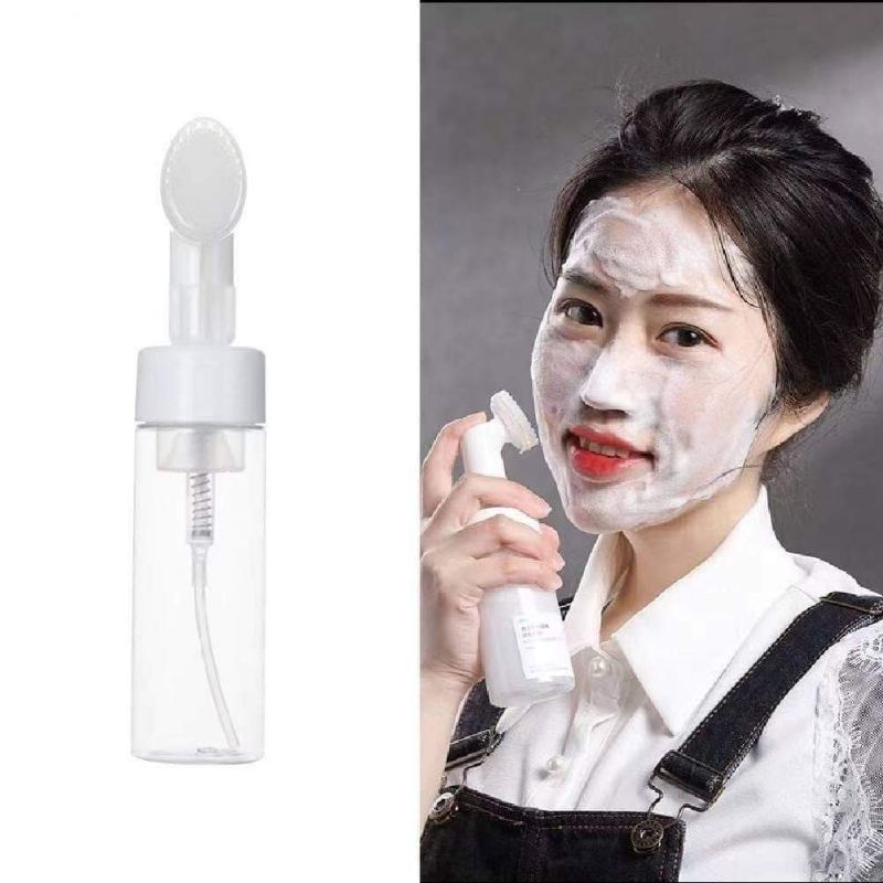 Facial Mousse Foaming Bottle With Pump Press Silicone Face Brush 200ml