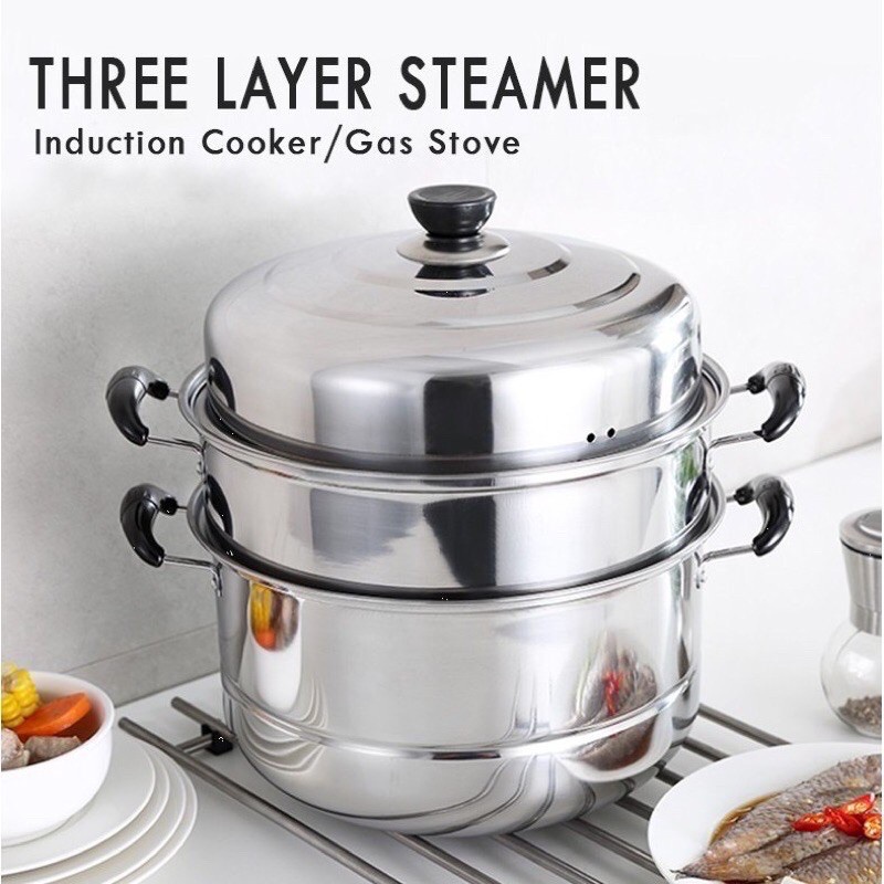 32CM Stainless Steel Three Layer Thick Steamer Pot Soup Steam Pot