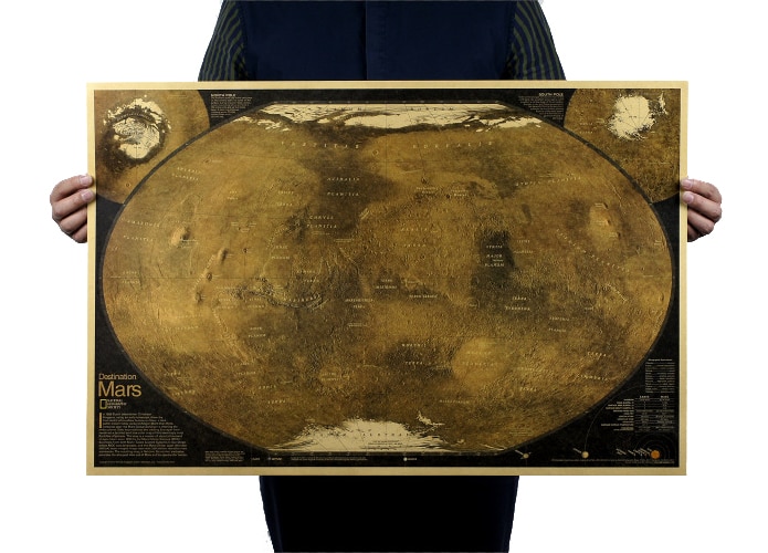 DLKKLB Large Mars Poster Vintage World Map Movie Kraft Paper Home ...
