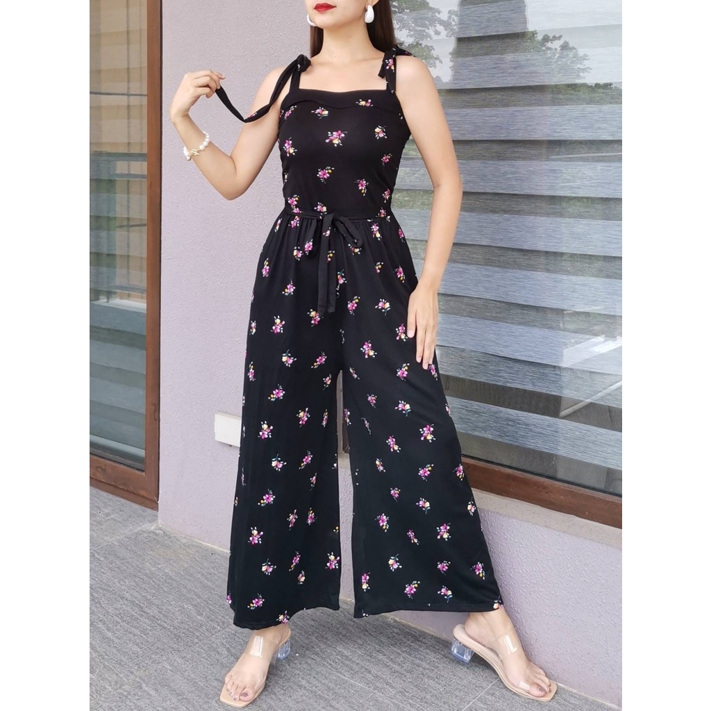 JFS | Lovely Jumpsuit Sleeveless Ribbon Tie Floral Print Jumpsuit ...