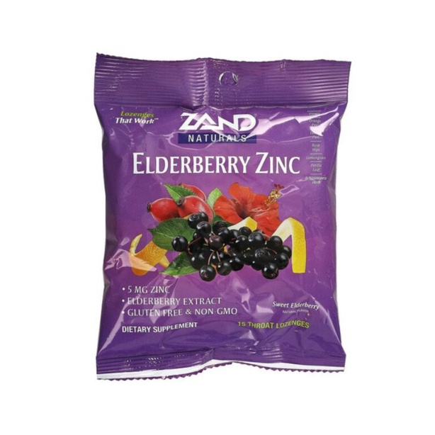 Zand Naturals, Elderberry Zinc, Sweet Elderberry, 15 Throat Lozenges