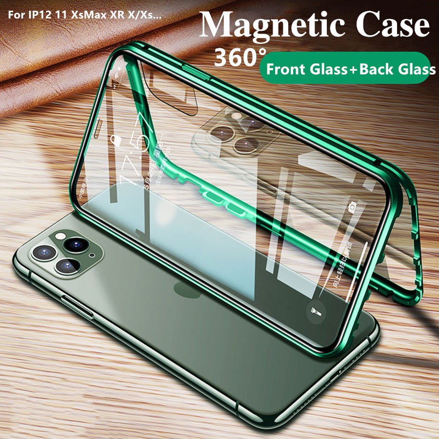 For iPhone 12 Pro Max Magnetic Case double-sided Tempered Glass Case for  iPhone 11 Pro Max 12Pro 12mini 11Pro Metal Bumper Case Magnet Metal Flip