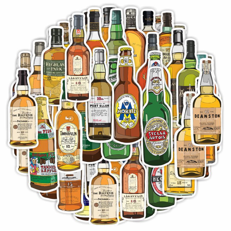 50Pcs/Set Beer Beverage Whiskey Bottle Series 02 Winebottle Art ...