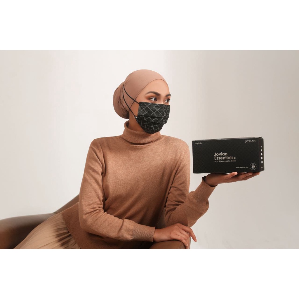 Jovian Earloop Headloop 3 -Ply Monogram Mask in Black | Shopee Philippines