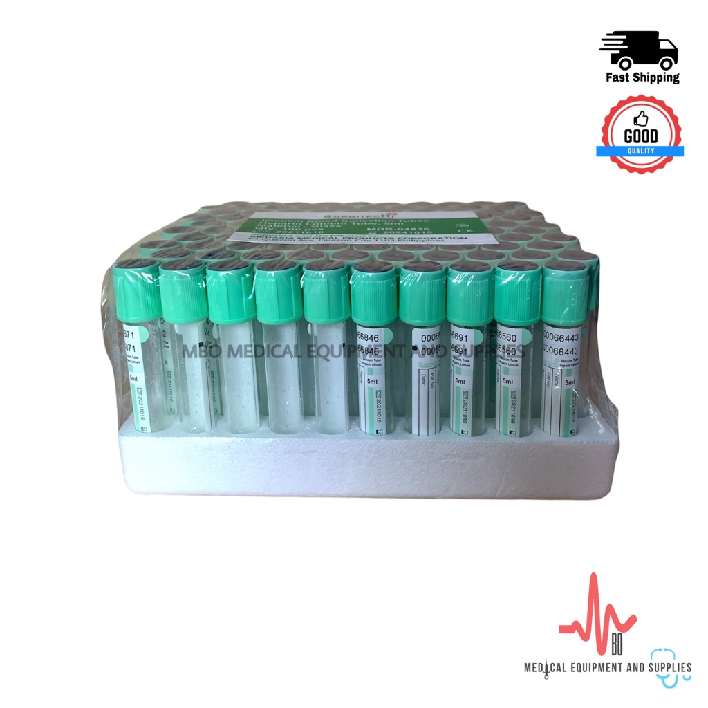 Blood Collection Tubes Green Top Heparin Sodium/Litthium 5ml (100pcs