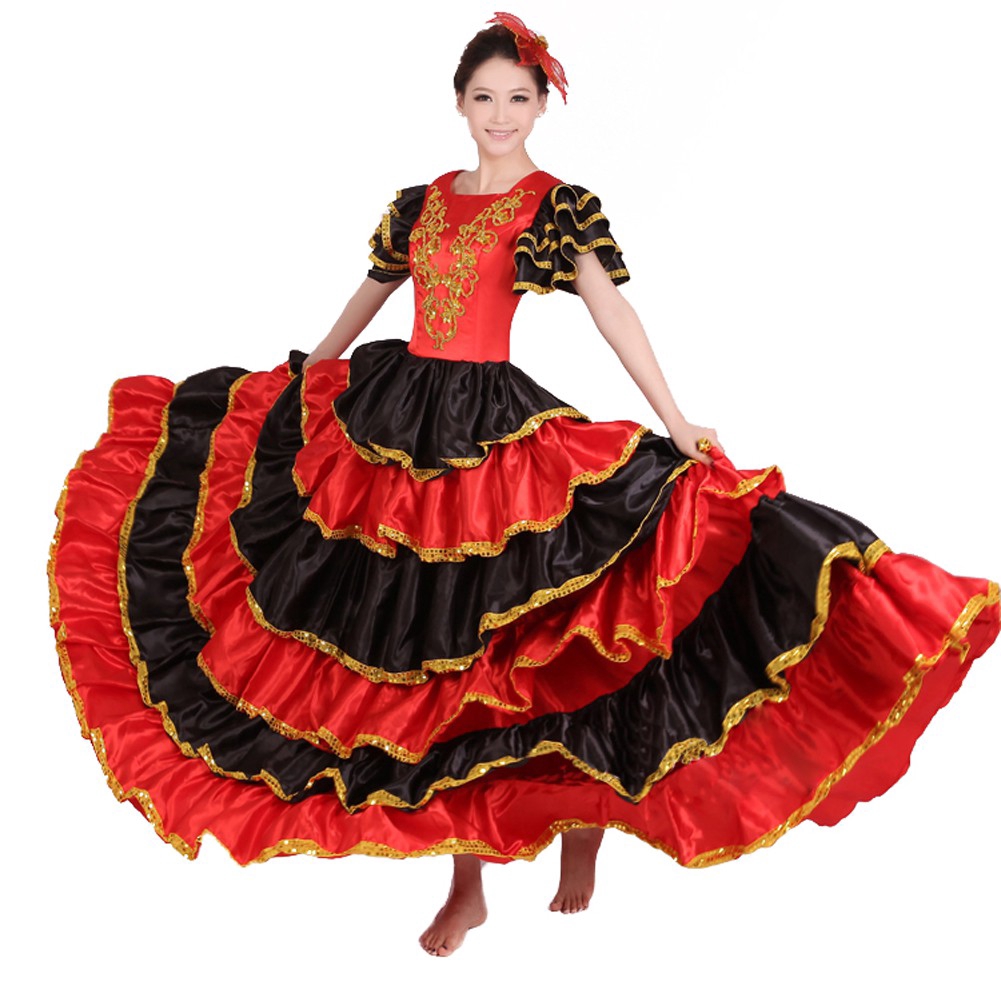 Lolanta Women Red Spanish Flamenco Dress Big Swing Maxi Birthday Party Dresses Belly Dance Costume Attach Headpiece Shopee Philippines