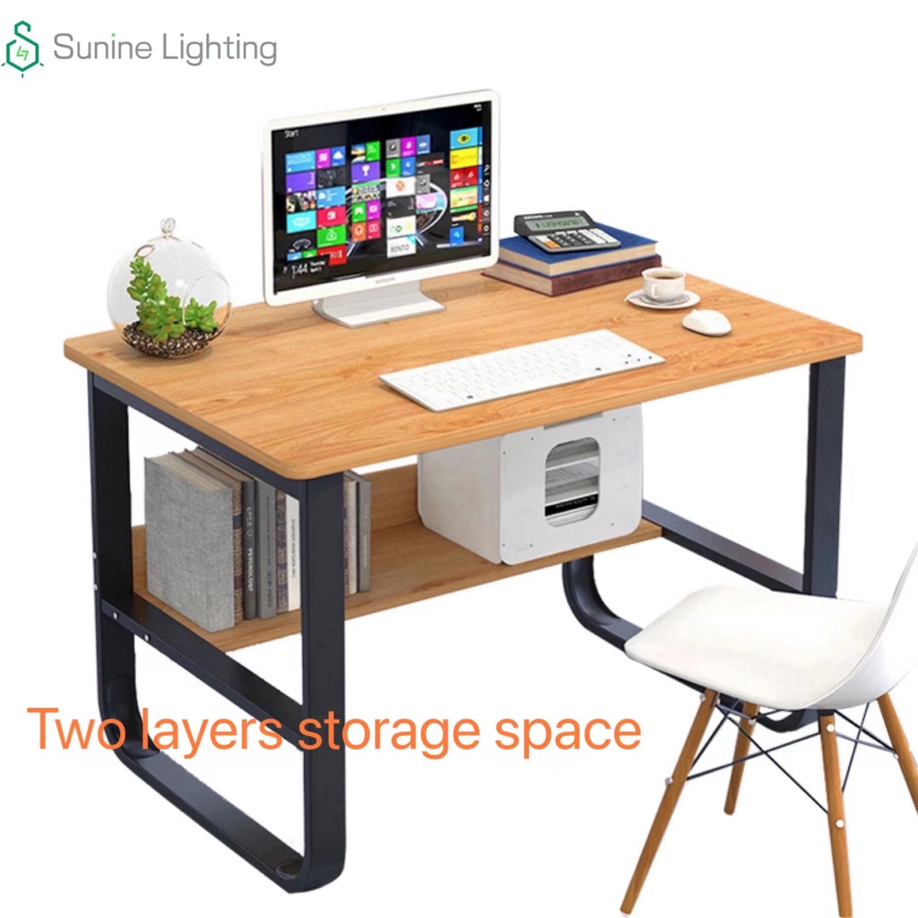 Study Table Two Layers Computer Desk Solid Wood Desk Stainless Steel ...