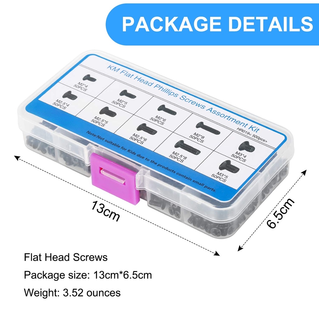 601-Piece Laptop & PC Screw Kit – M1-M1.7 Countersunk Phillips Screws, Flat Head Assortment For SSD, Notebook & Computer Case