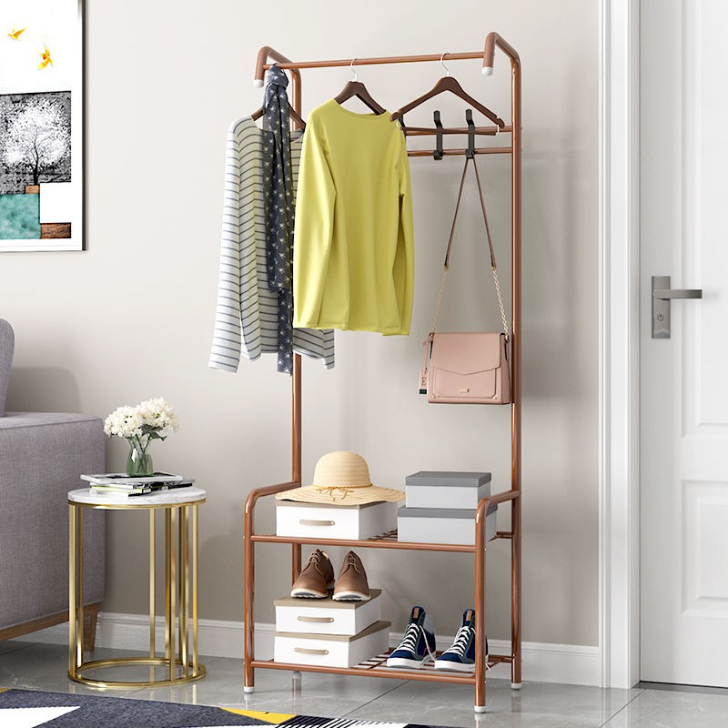 Single Pole Clothing Rack Hanging Rails Freestanding Hanger with 2 Tier ...