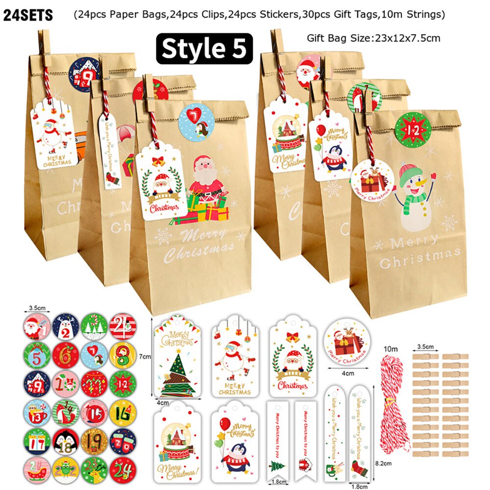 24Pcs/set Christmas Paper Bags DIY Gift Wrapping Bag Xmas Party