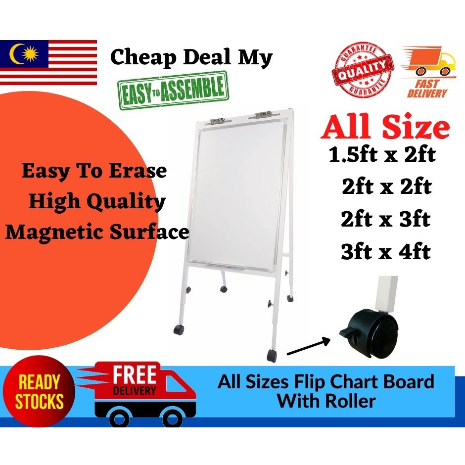 Whiteboard Flip Chart board ALL SIZE 1.5x2 2x2 2x3 3x4 Flip Chart Board With Rollers