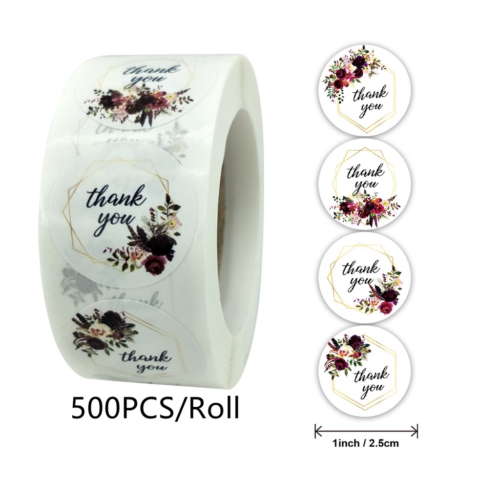 500pcs/roll 1 Inch Round Floral Thank You Stickers Scrapbooking For ...