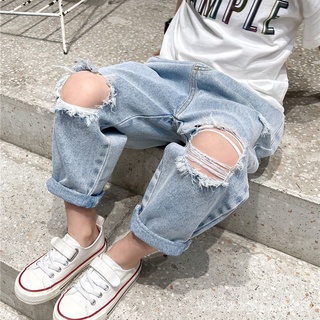 Teen Girl Ripped Hole Wide Leg Jeans Children's Fashion Loose