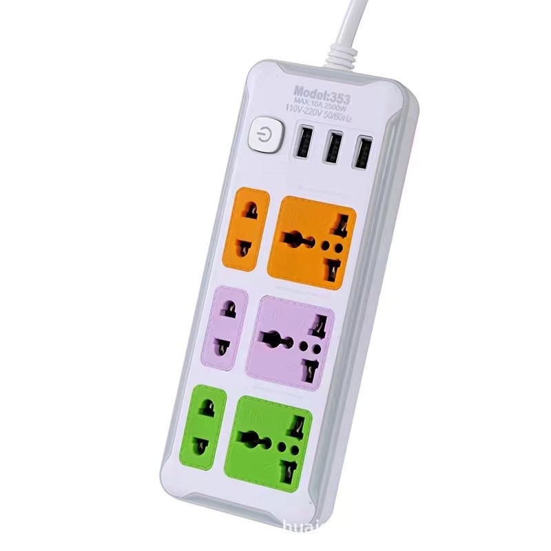 2 Meters Colorful Socket Power Extension With 6 Universal Socket and 3 ...