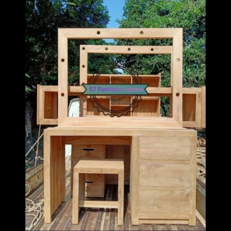 Kayu Teak Wood Minimalist Dressing Table Drawer Lamp Jepara Teak