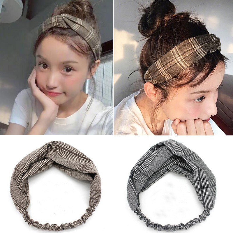 Korean Version Temperament Simple Lattice Wash Hair Band Elastic