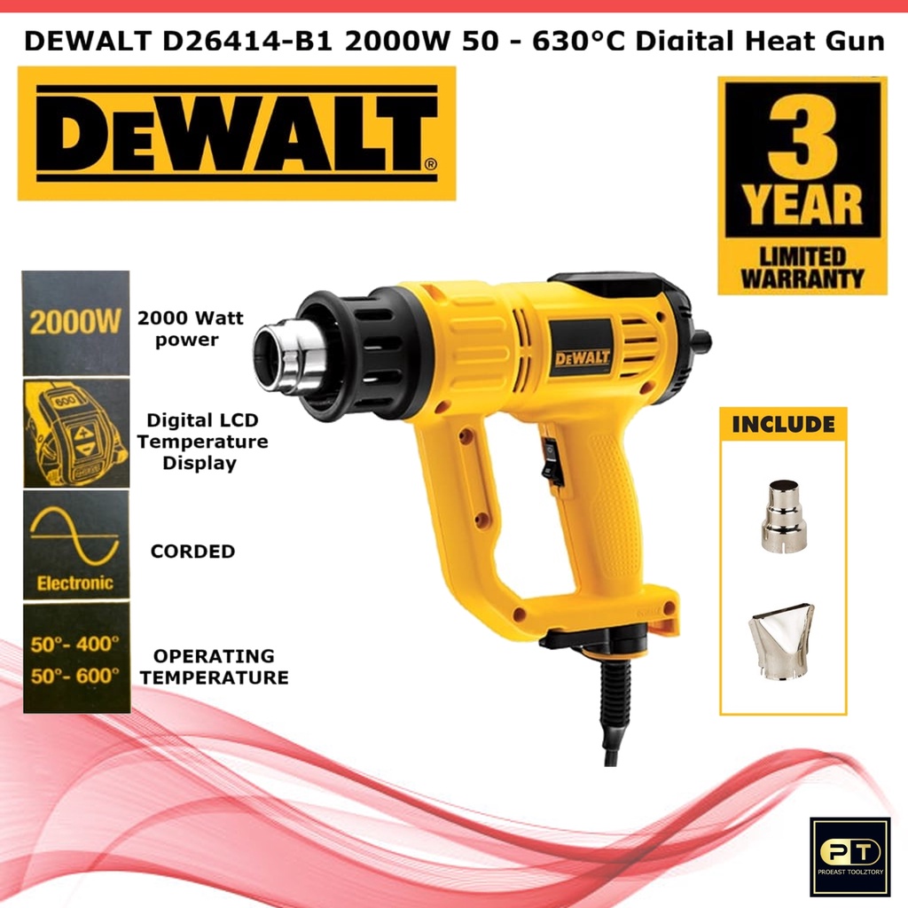 DEWALT D26414-B1 2000W 50 - 630 C Digital Heat Gun Hot Air Gun With ...