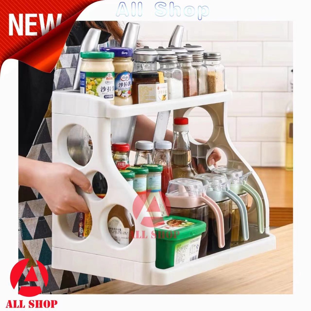 AllShop Double Layer Kitchen Shelf Seasoning Floor Plastic Knives ...
