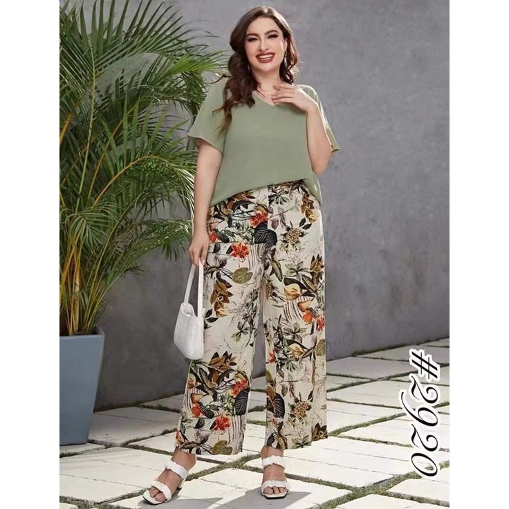 Plus Size Casual Vintage Women Terno (Top&Pants) | Shopee Philippines