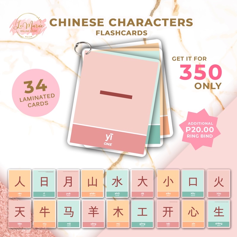 MANDARIN CHINESE CHARACTERS Laminated Educational Flashcards