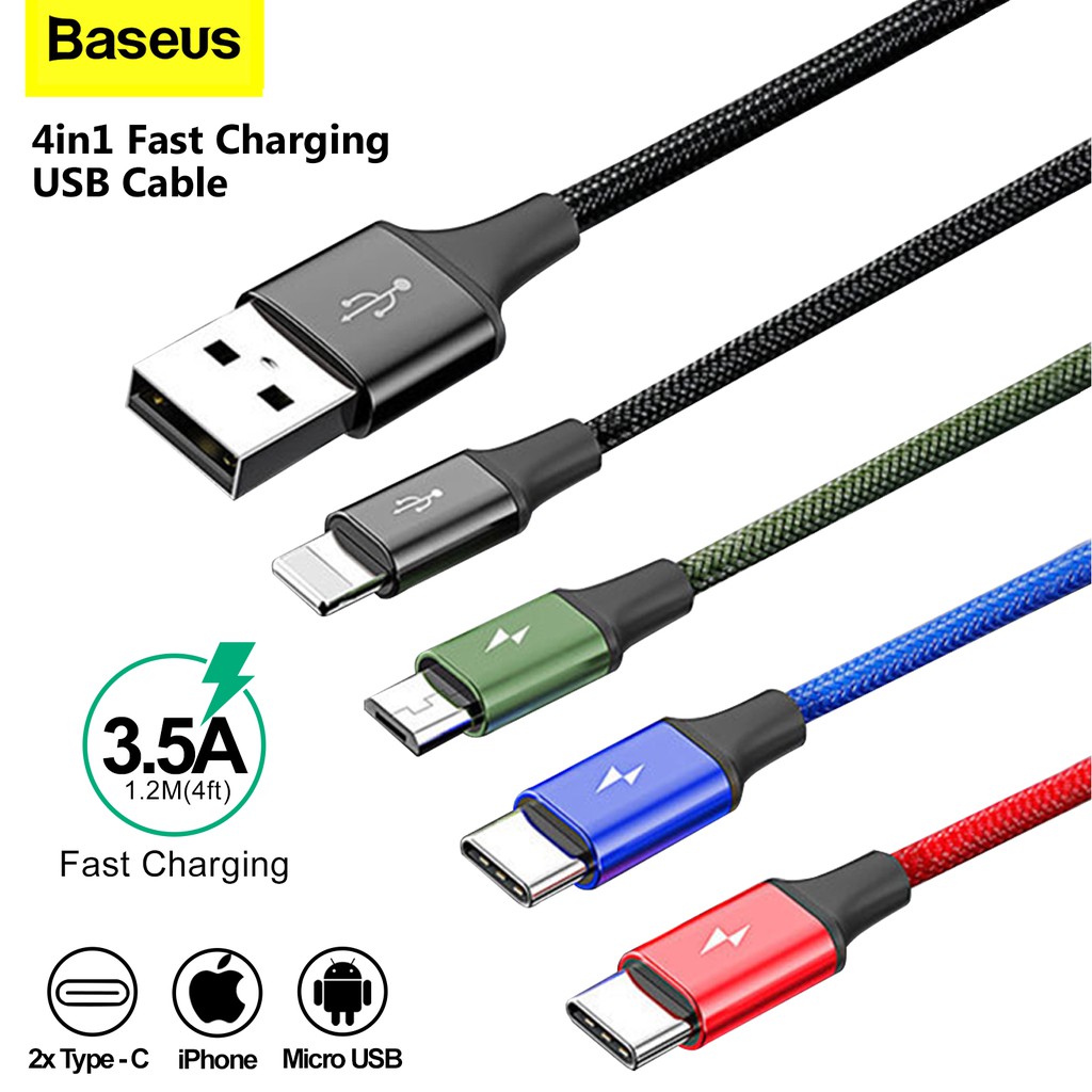 BASEUS 4 in 1 Multi-charging USB 3.5A Fast Charge Cable with 2x Type-C ...