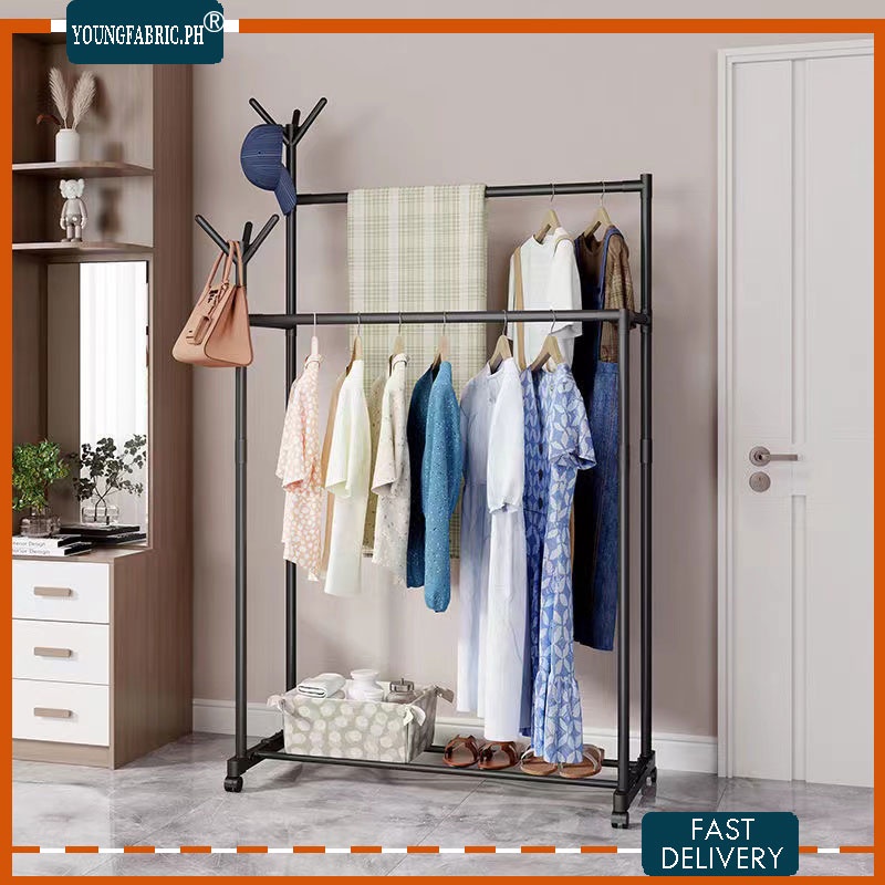 COD Hanging clothes rack clothes rack drying clothes rack mobile simple ...