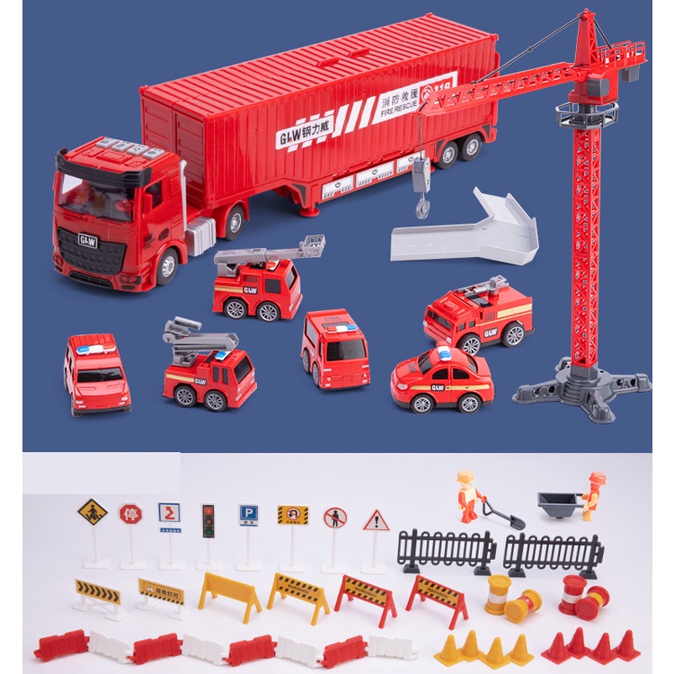 Kids Musical Engineering Vehicle Toy Alloy Truck Crane Trailer