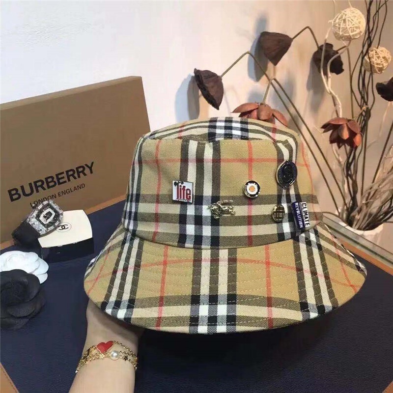 ▥Summer Burberry Bucket Hats Women Men Stripe Cap Panama Hat Casual Fishing  Hat Fisherman Cap