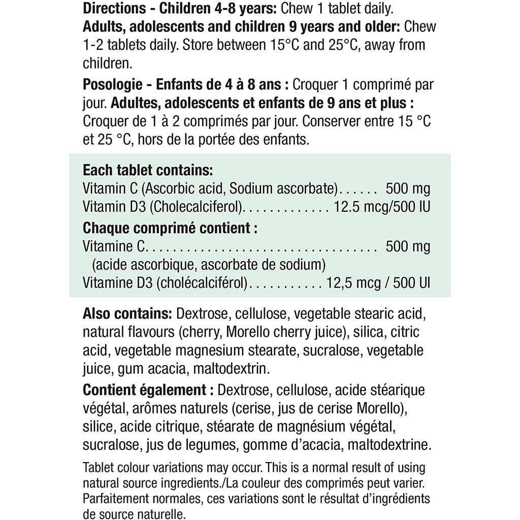 Jamieson Vitamin C 500 mg plus Vitamin D3 500 IU Morello Cherry