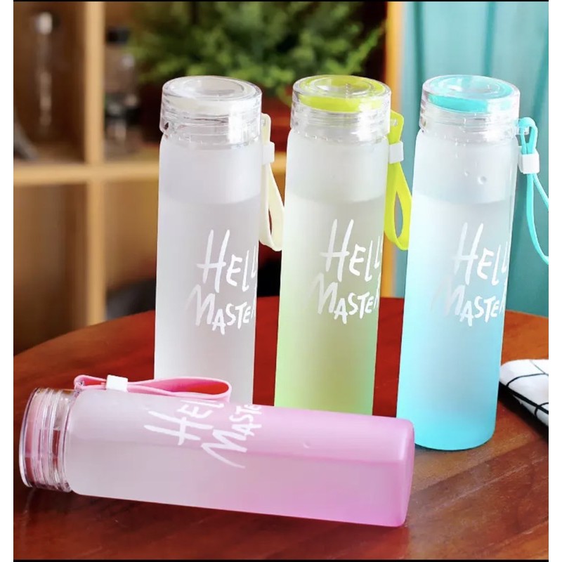 Glass Drinking Can Bottle 480ml Frosted Color Gradient with Bamboo Lid