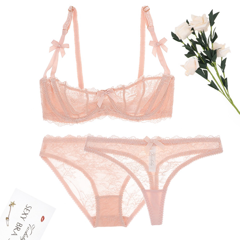 Varsbaby Transparent Half Cup Lingerie Set With Unlined Lace Bra