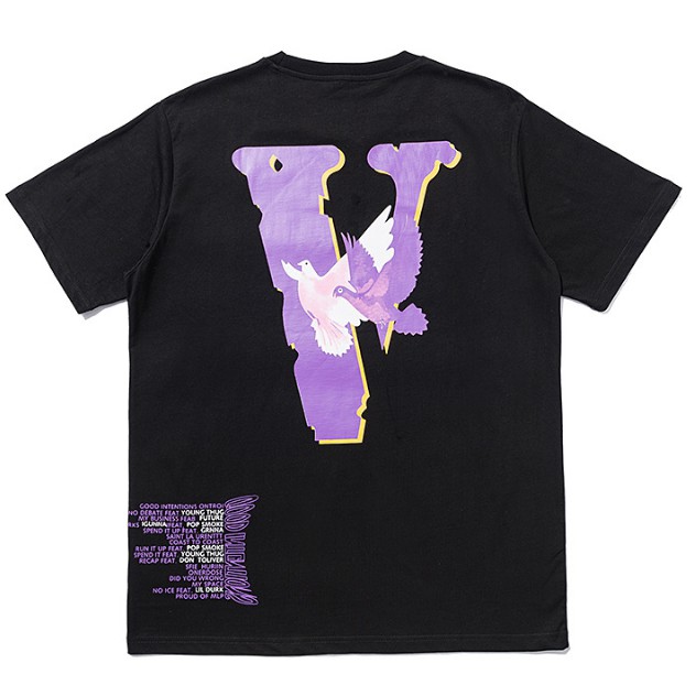 Vlone T Shirt Spring Summer Purple Big V Crew Neck