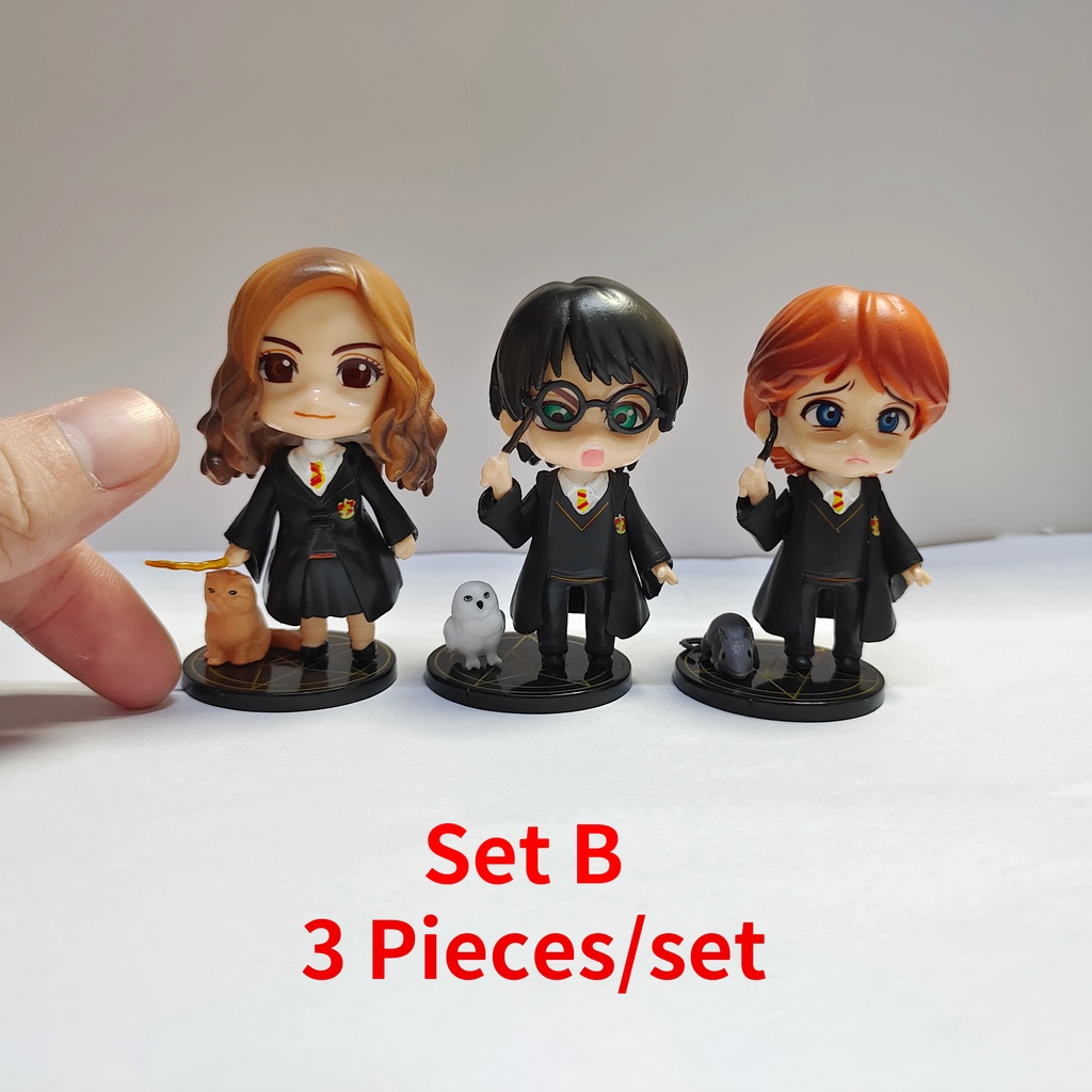 6 Pieces 3 Pieces Set Small Figure Harry Potter Hermione Ron with Magic Wand and Riding Broom Doll Toys