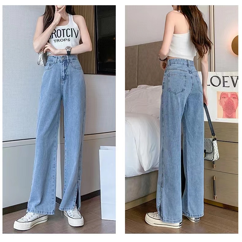 High waist Loose Denim wide-leg pants Women's Fashion boyfriend wide ...