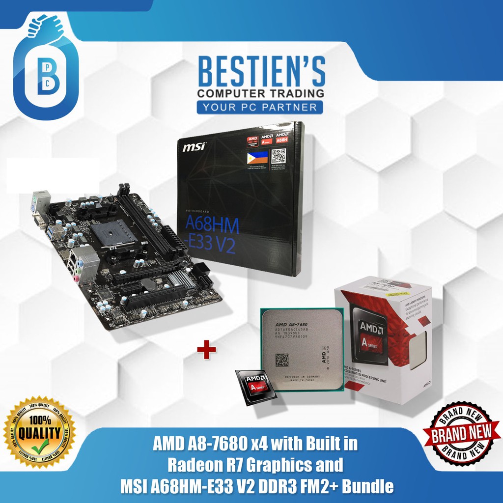 AMD A87680 x4 with Built in Radeon R7 Graphics and MSI A68HME33 V2 DDR3 FM2+ Bundle Shopee