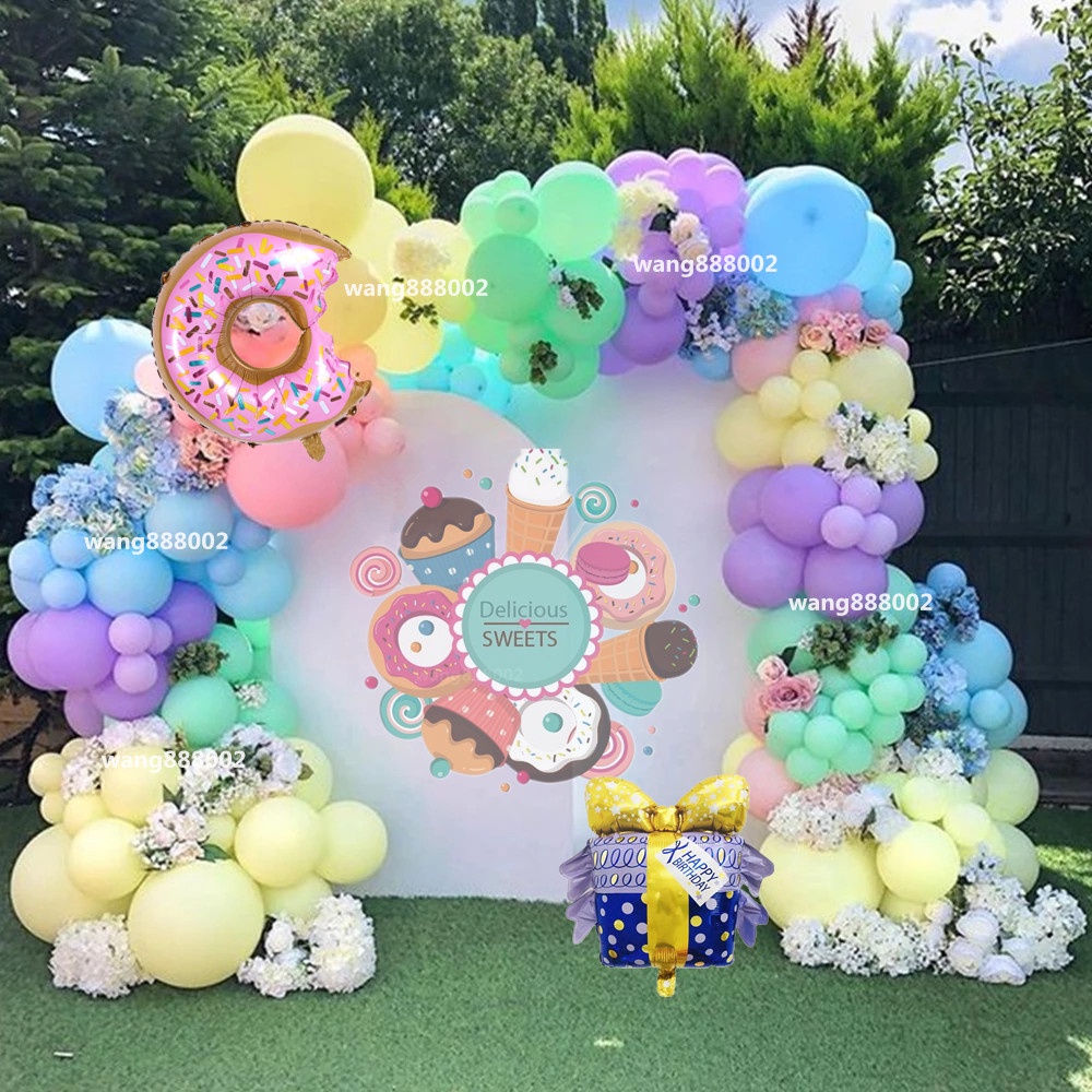 114 Pieces/Set Balloon Set Rainbow Donut Candy Foil Balloon Set ...