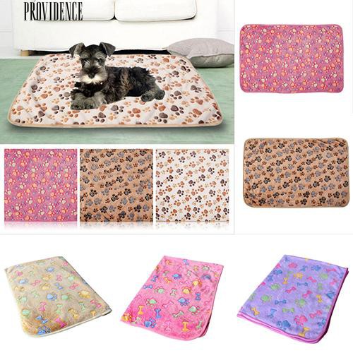 Cat Dog Puppy Pet Bone Paw Print Warm Coral Fleece Mat Soft Blanket Bed ...