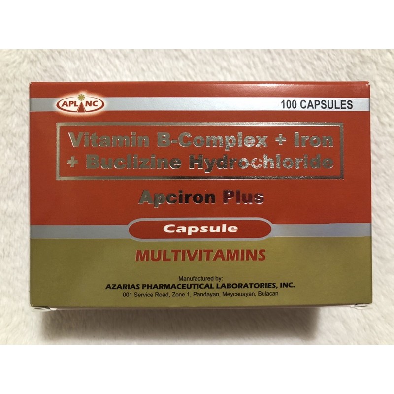 APCIRON PLUS Vitamin B Complex + Iron + Buclizine HCL Shopee Philippines
