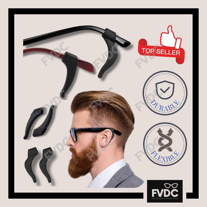 FVDC ANTISLIP EAR GRIP, COMFORT Silicone Ear Hook, Eye glass Temple Tips Retainer Glasses