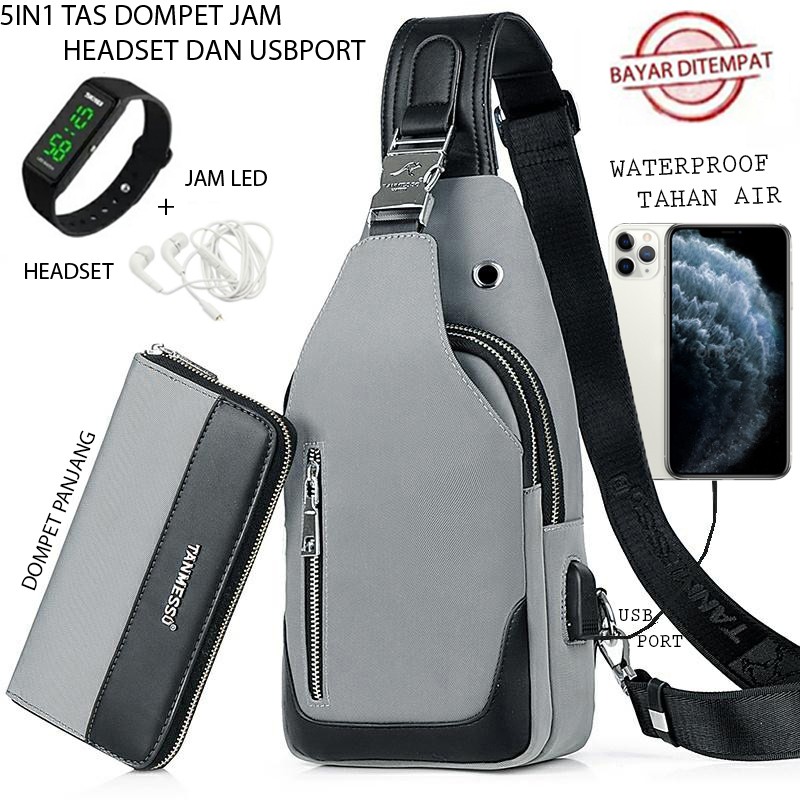 Tanmesso 5IN1 Pay On The Spot BONUS LED Watch Wallet USBPORT HEADSET Men s Sling Bag