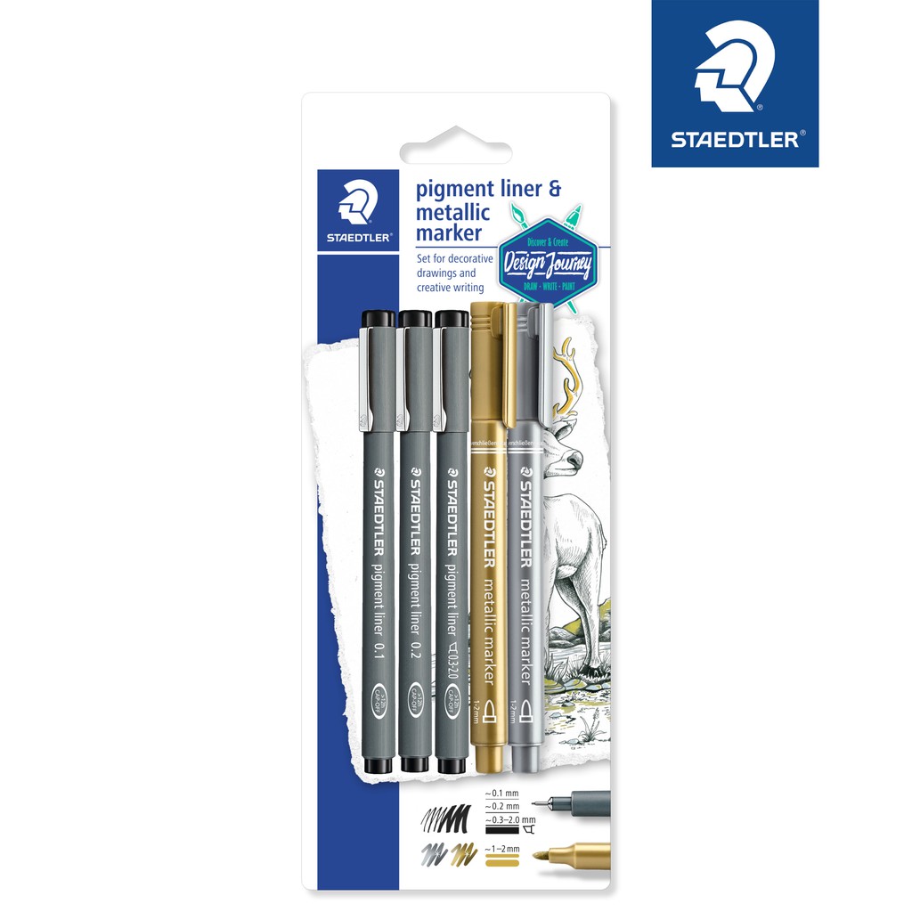 Staedtler Pigment Liner – 0,3 Mm – Set Van 3, Blauw – Watervaste, Lichtechte Inkt – Metalen Punt, Geschikt Voor Liniaal – Made In Germany
