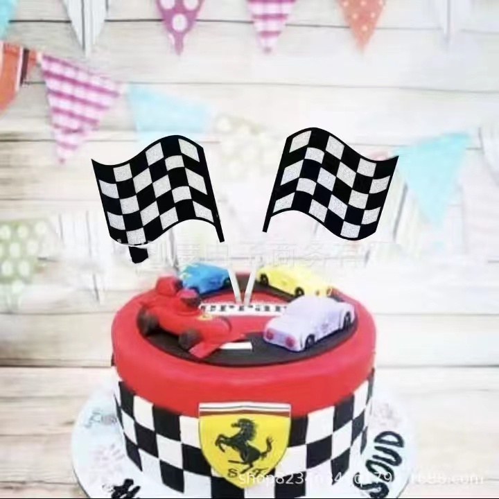 Topper Ins Mcqueen Car Check Flag Paper Card Cake Topper Baking Props