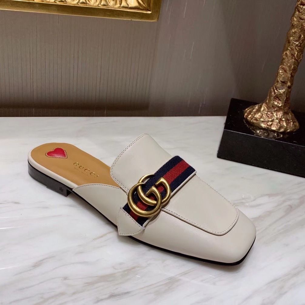 T12 Gucci New Pearl Heel Loafers Women S Chunky Heel Square Toe Shoes Leather Two Way Slip On Step O Shopee Philippines
