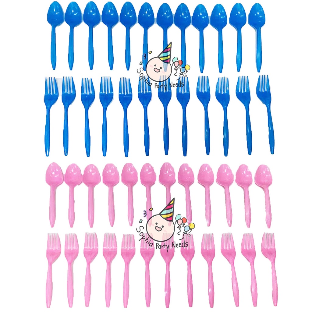 12pairs Pink and Blue Disposable Spoon and Fork for Gender Reveal Party