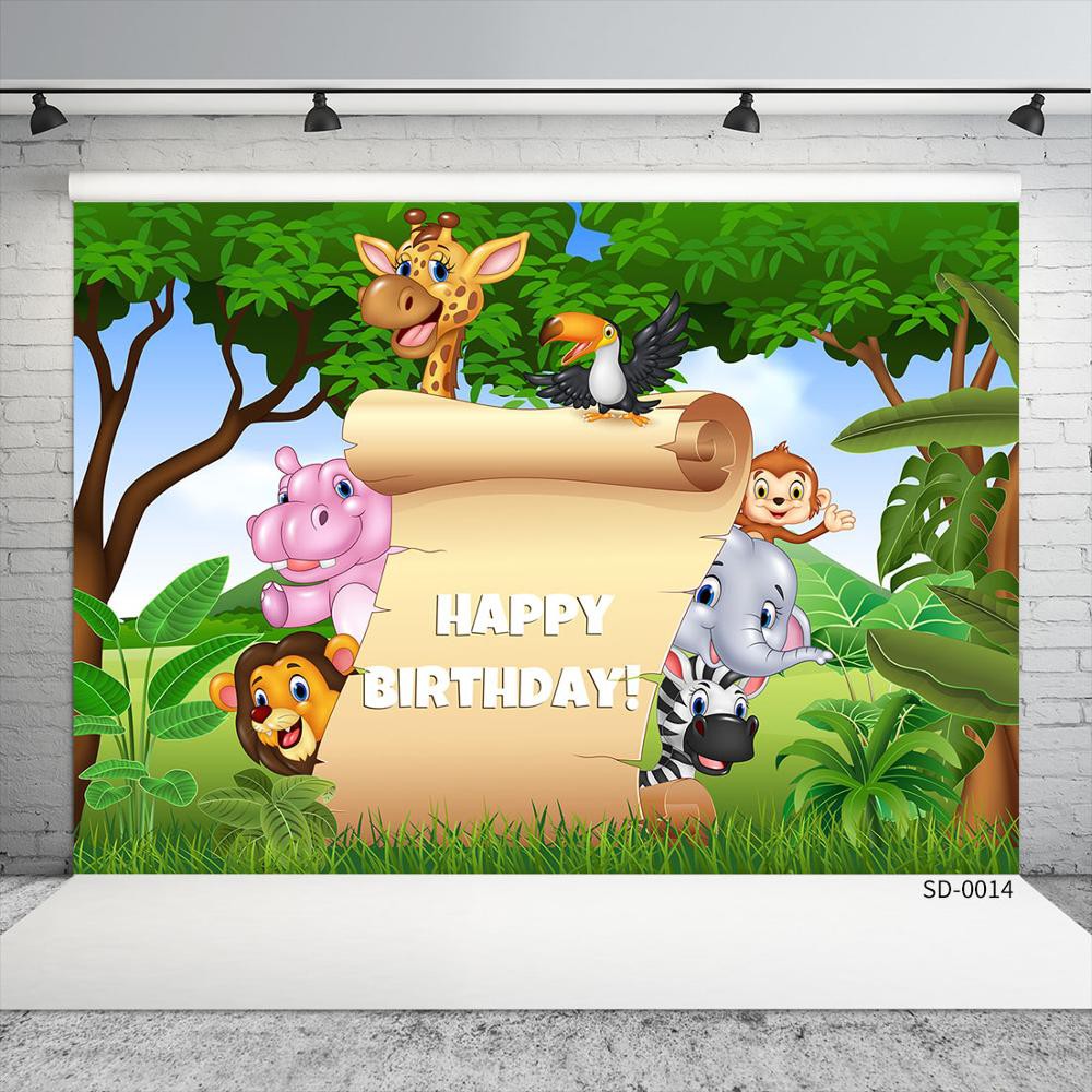 Custom Name Jungle Safari Forest Animal Theme Birthday Party Backdrops ...