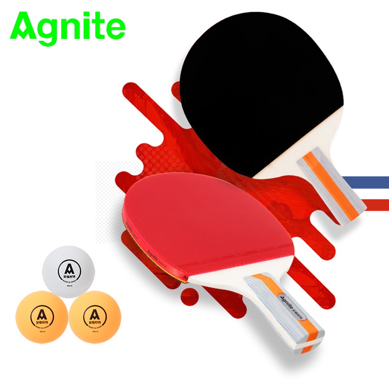 Agnite 2 Pieces Table Tennis Racket Rubber Penhold Shot with 3 Balls