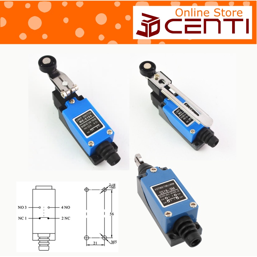 4 Interruttori Finecorsa Momentanei ME8112 - Pistone A Rullo, 1NC 1NO, 0-250V/5A, Per Automazione