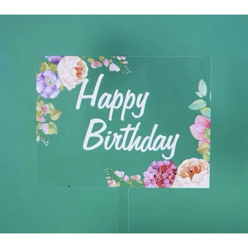Rectangular clear floral acrylic Happy birthday Cake topper | Shopee ...
